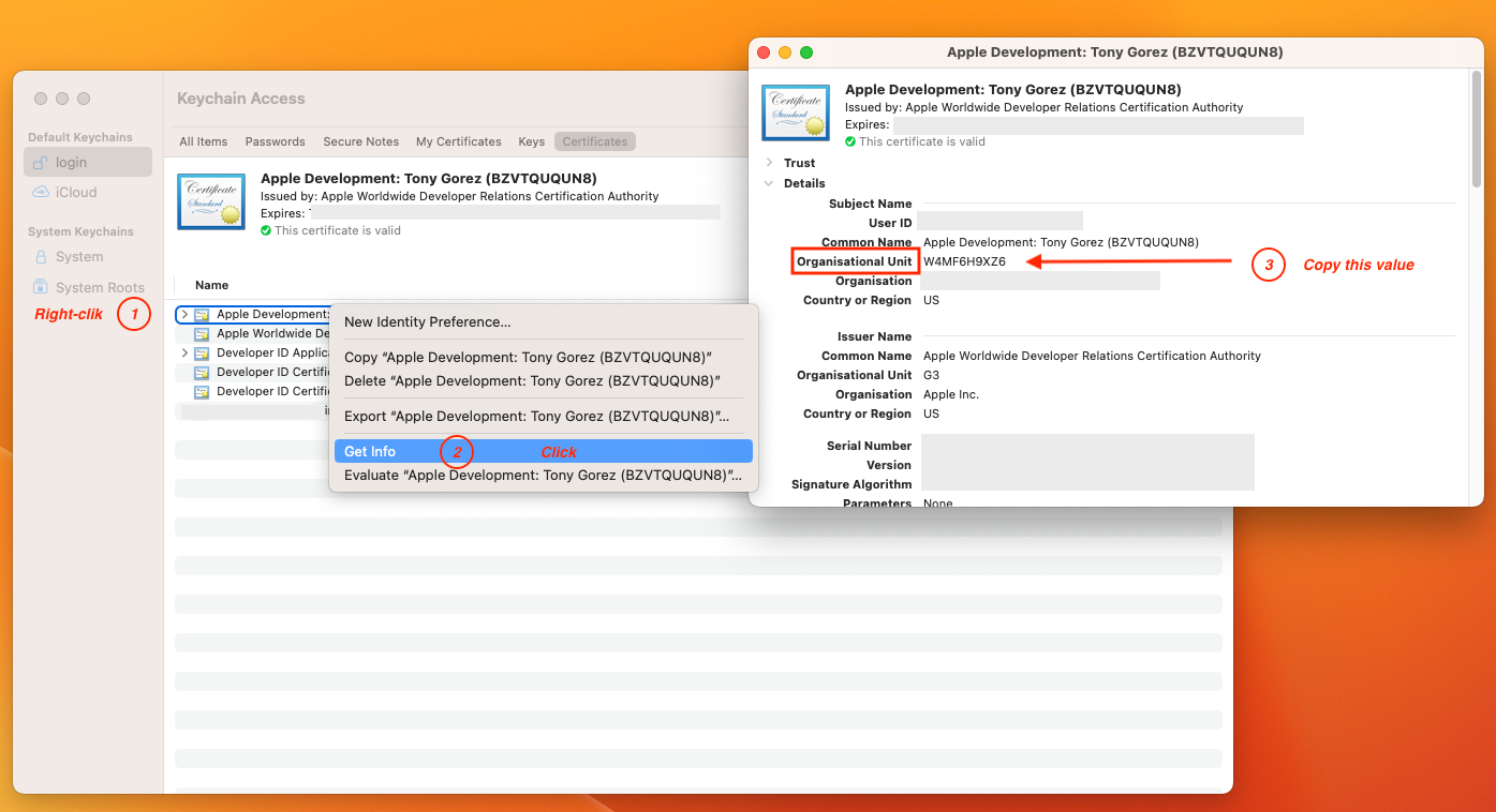 Find team id from keychain access app