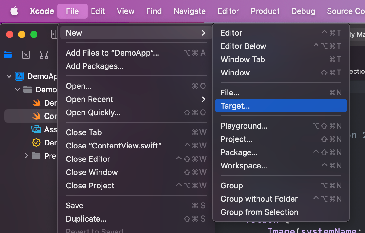 Create a new target in Xcode