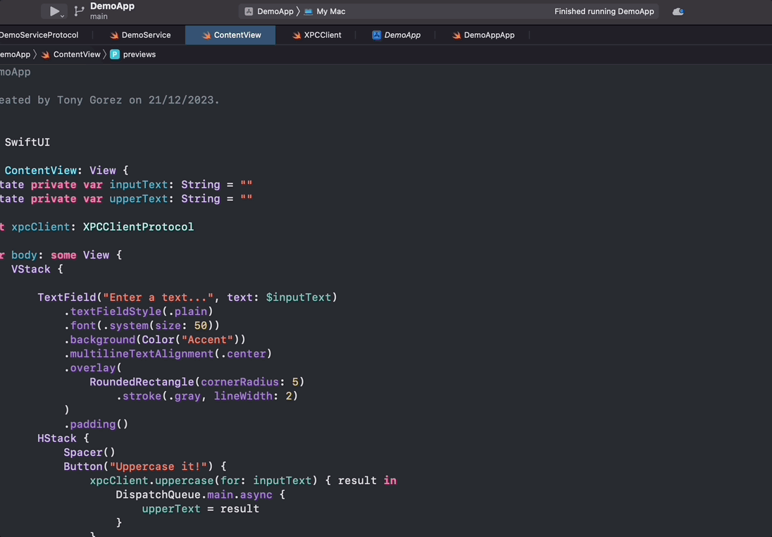 macOS application working with an XPC service