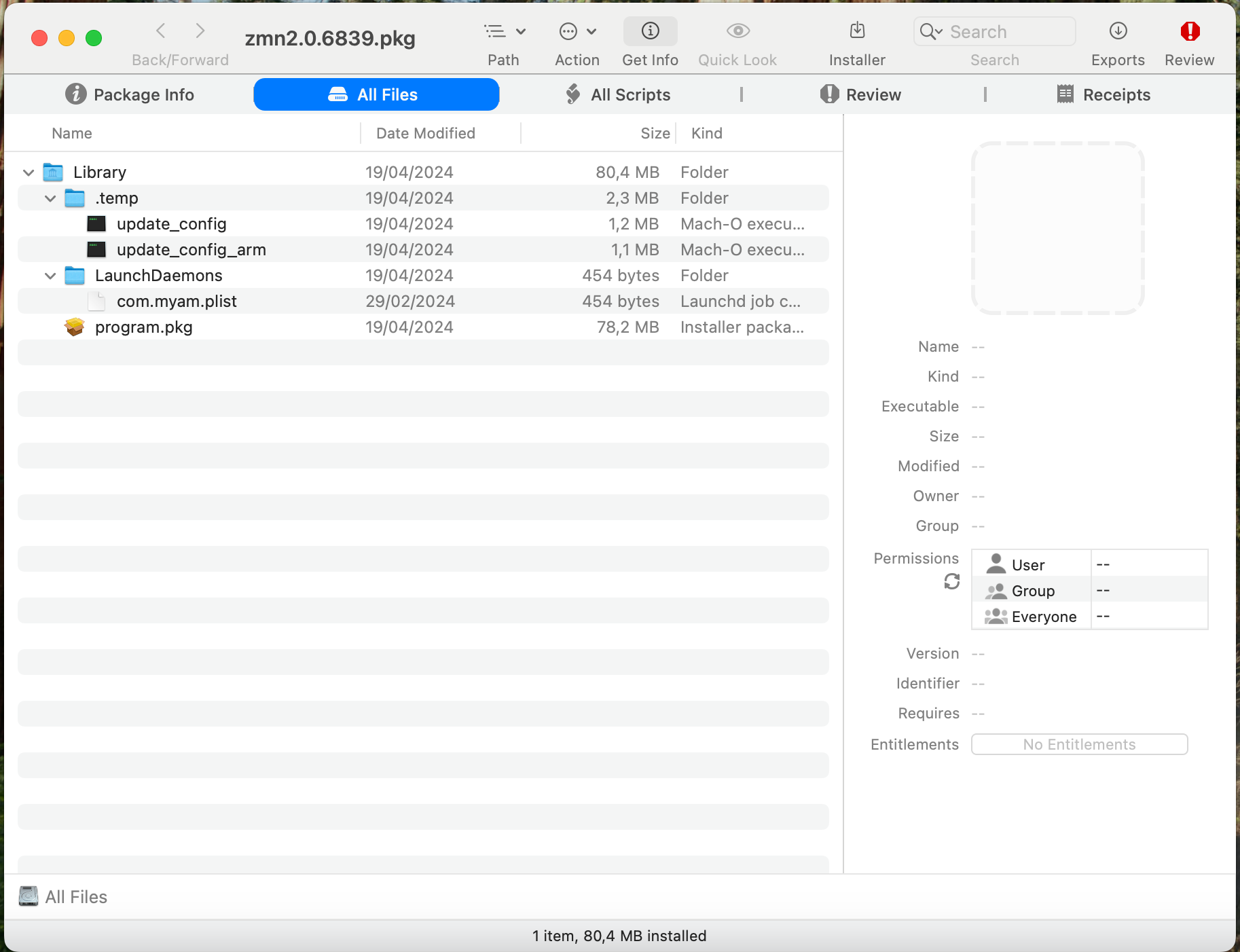 suspicious package all files tab