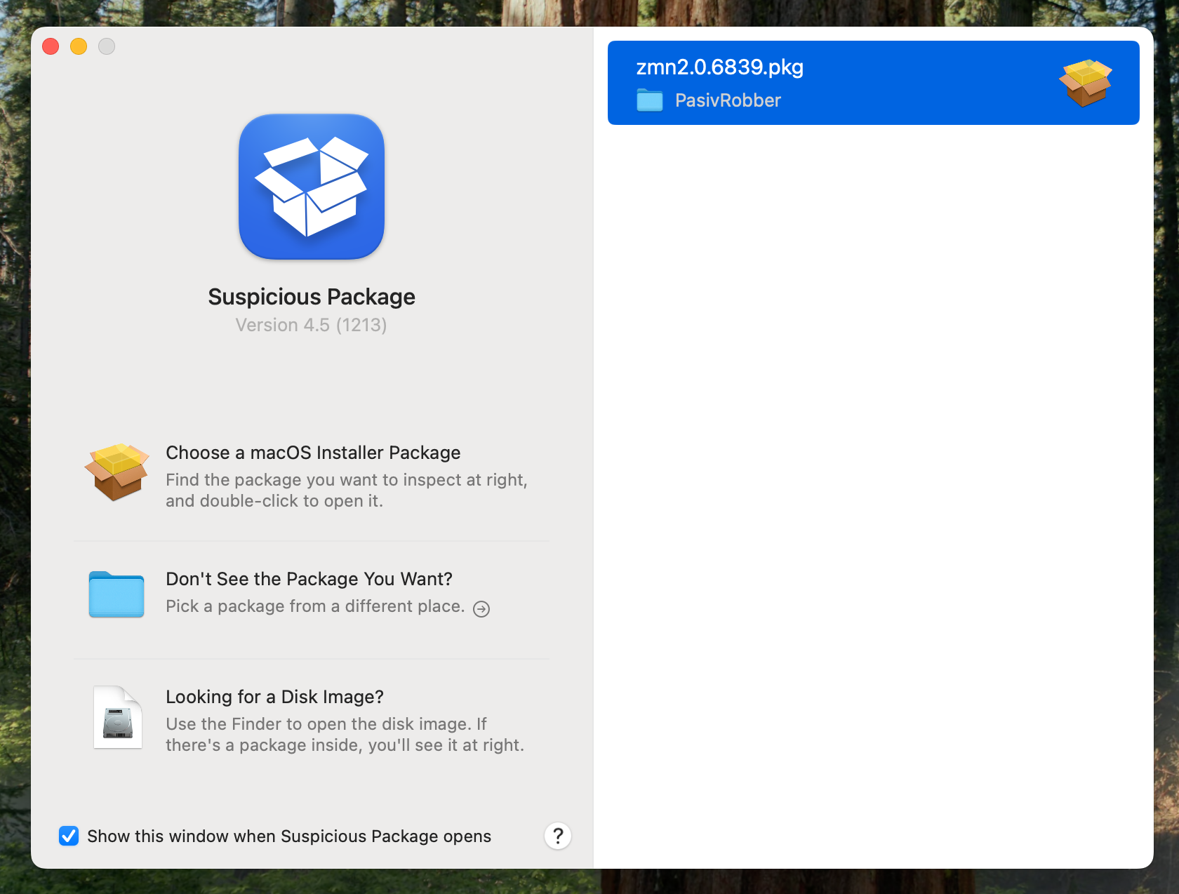 suspicious package application main view